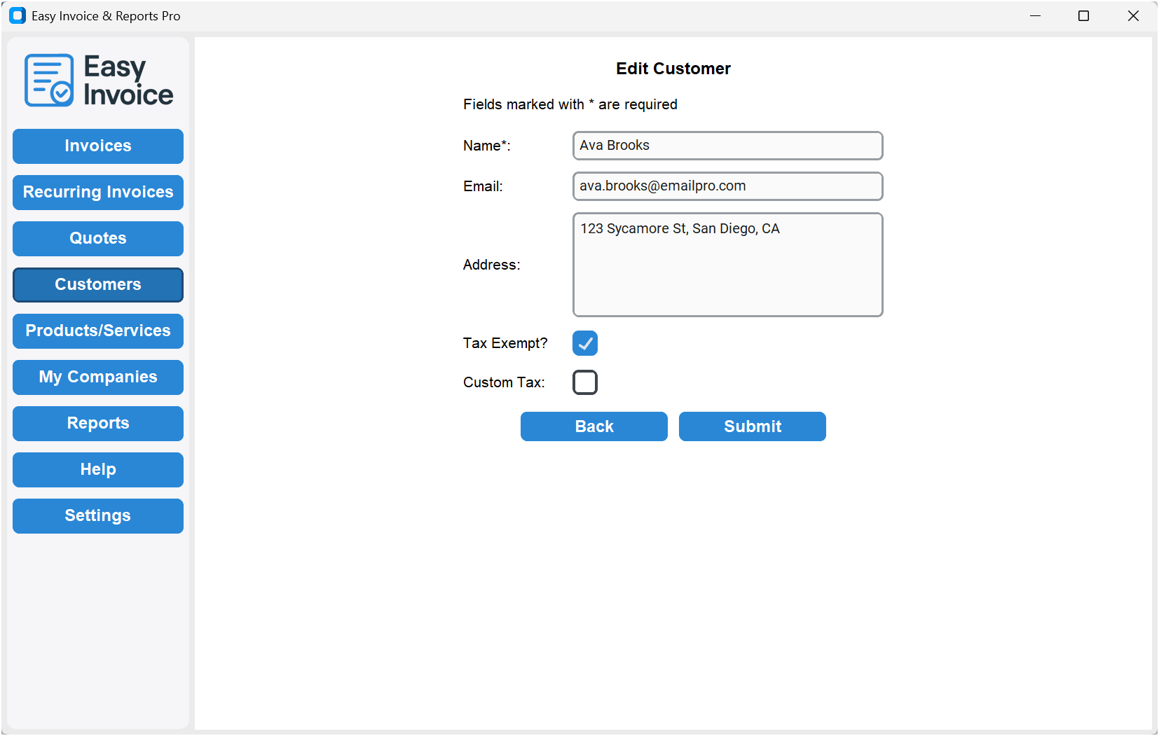Edit Customer application screenshot