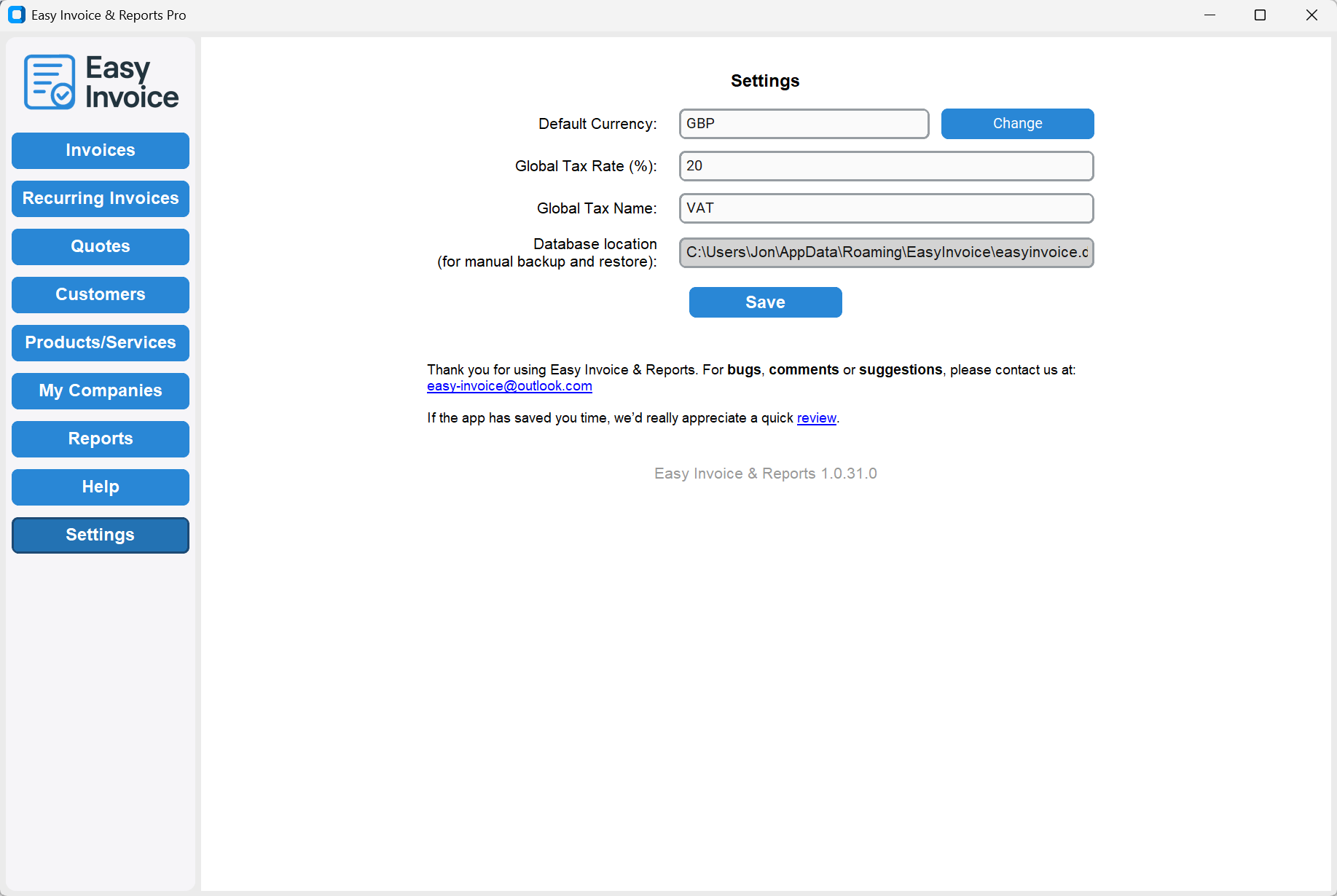 Settings application screenshot